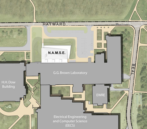 Site plan for the Center of Excellence in Nano Mechanical Science and Engineering at the University of Michigan.