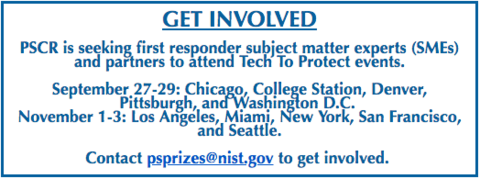 Get Involved call out box with dates and cities of codeathons as listed above. Link to email psprizes@nist.gov. 