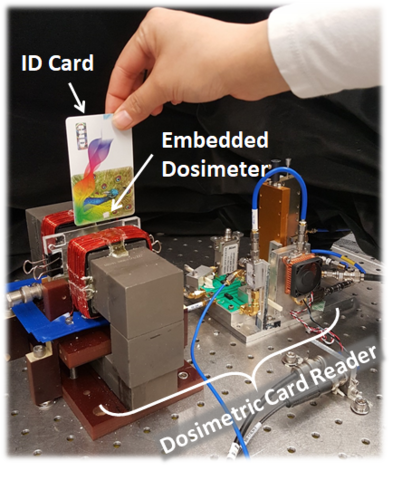 Transmission line/interferometer configured for an electron spin resonance measurement of radiation induced free radical ensembles important for dosimetry measurements.