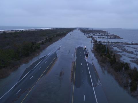 A flooded section of highway.