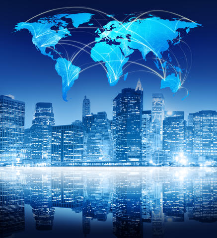 New York Night Cityscape with World Map New York Night Cityscape with World Map