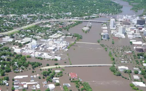 a flooded downtown Cedar Rapids