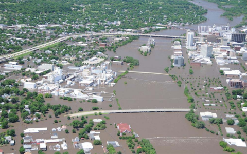 a flooded downtown Cedar Rapids