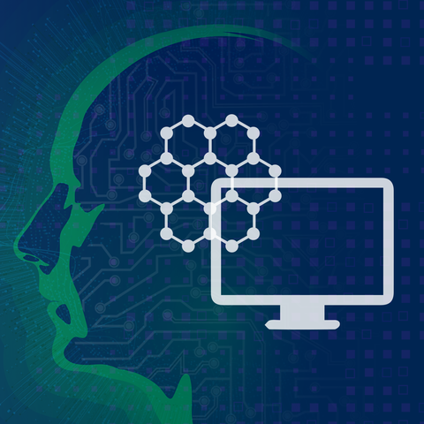 An illustration for AI shows a silhouette of a human head containing icons for computer networks. 
