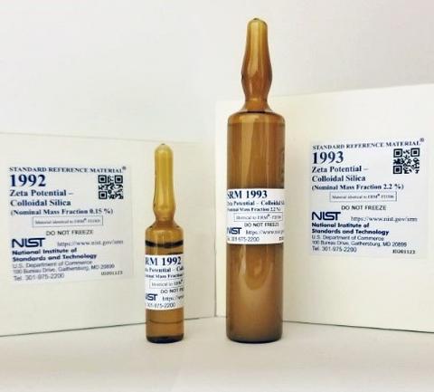 NIST SRMs 1992 & 1993 Zeta Potential Measurement Standards A picture of vials of SRM 1992 and SRM 1993