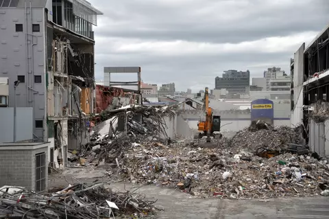 A view of rubble in the central business district of Christchurch, New Zealand, following a devastating earthquake.