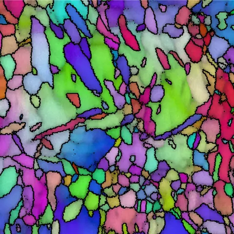 Alloy mapping shows areas in red, blue, and and other colors. 