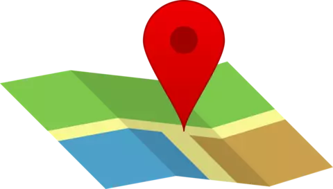 a clip art image of a map with a mark indicating a point on the map