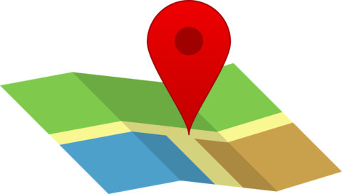 a clip art image of a map with a mark indicating a point on the map