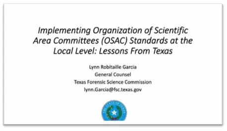 Opening slide from TXFSC presentation at AAFS 2021