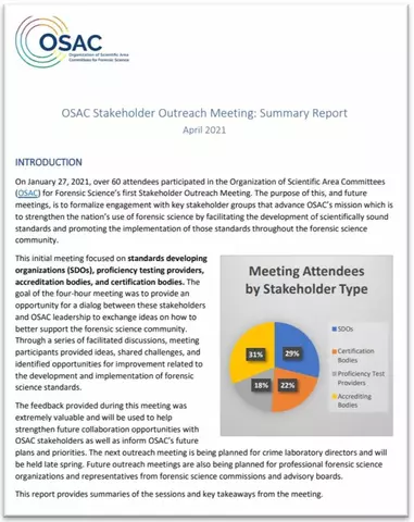 Cover of OSAC's January 2021 Stakeholder Outreach Meeting Summary Report