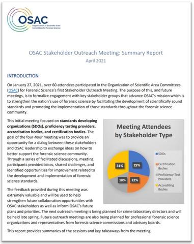 Cover of OSAC's January 2021 Stakeholder Outreach Meeting Summary Report
