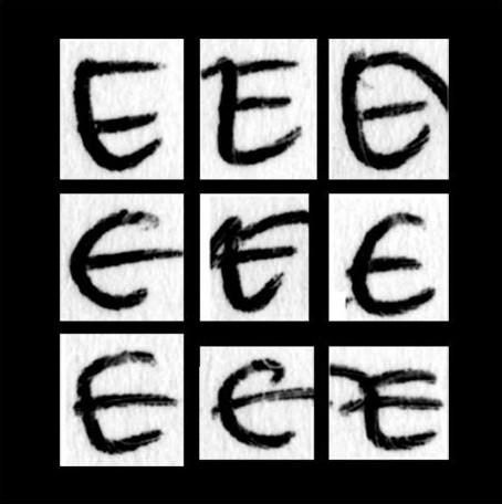 3 rows of 3 Es in different handwriting