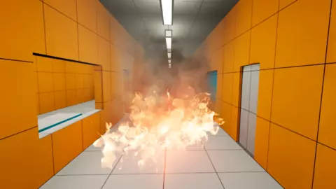 virtual fire in a hallway