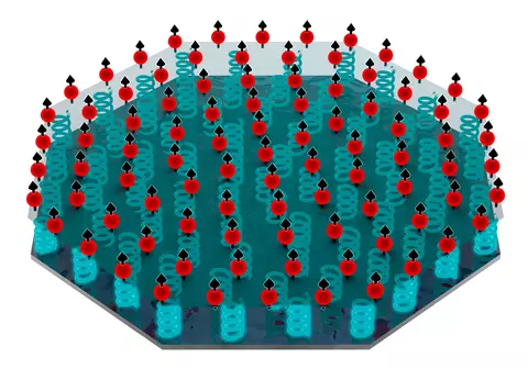 Illustration shows octagon with green springs and red dots.