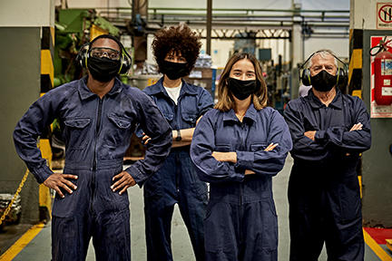 Standing Portrait of Foundry Workers in Time of COVID-19