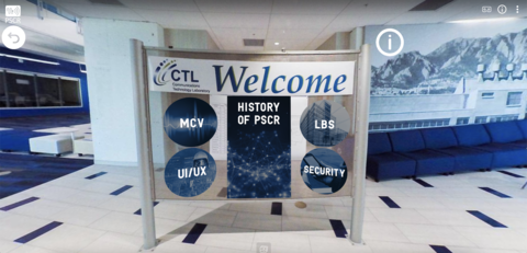 A virtual corkboard in NIST's Building 3 that says, "Welcome. History of PSCR. MCV. LBS. UIUX. Security."