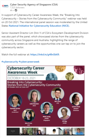 Cyber Security Agency of Singapore LinkedIn Announcement Image