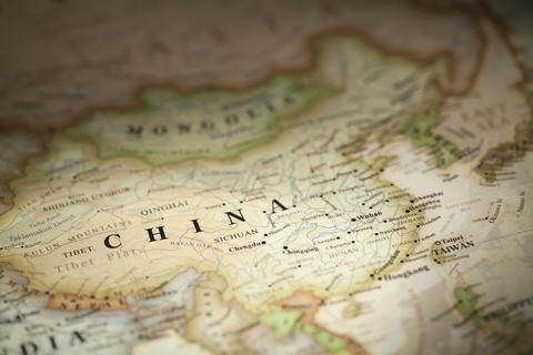 Photo shows map of China.