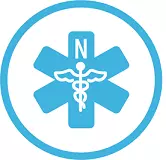 blue caduceus symbol with "N" above it