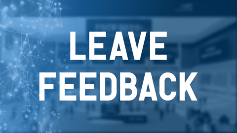 "Leave feedback" text over a faded blue background with mesh network overlay
