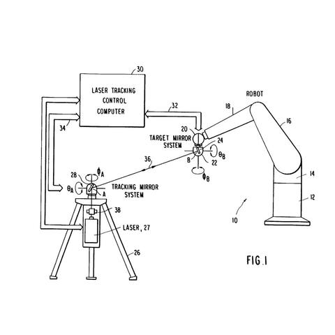 Diagram from patent shows tripod, robot arm and computer box.