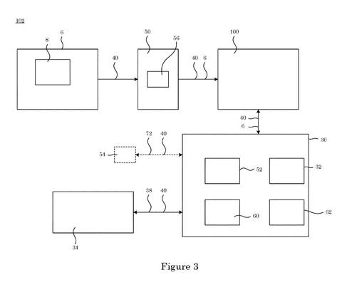 Patent drawing with boxes, squiggly lines and numbers