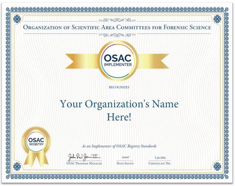 Picture of OSAC's Registry Implementer Certificate