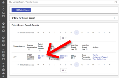 Patent report search result screenshot.