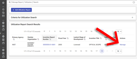 Manage utilization report screenshot.
