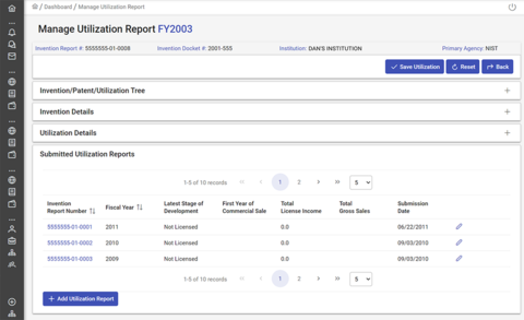 Utilization report screenshot.