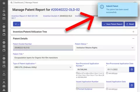 Submit patent screenshot.