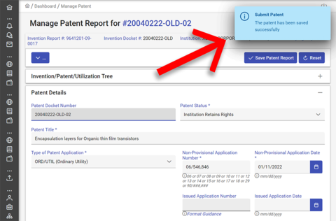 Submit patent screenshot.