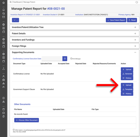 Government support clause upload screenshot.