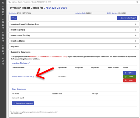 Invention disclosure download screenshot.