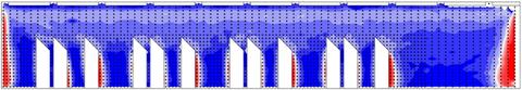 Image of additively manufactured bridge specimen showing a color map of residual elastic strains