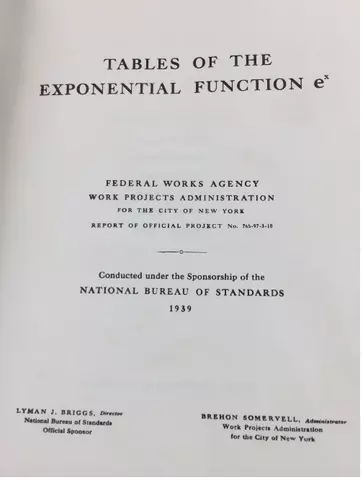 Tables of the exponential function cover page