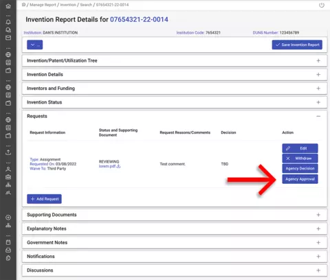 Agency approval screenshot.