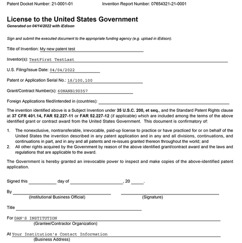 Confirmatory license screenshot.