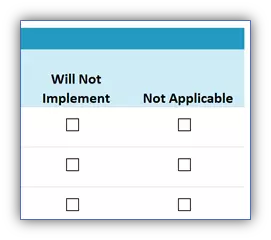 image showing the 'Will Not Implement" and "Not Applicable" boxes on the OSAC Registry Implementation Declaration Form