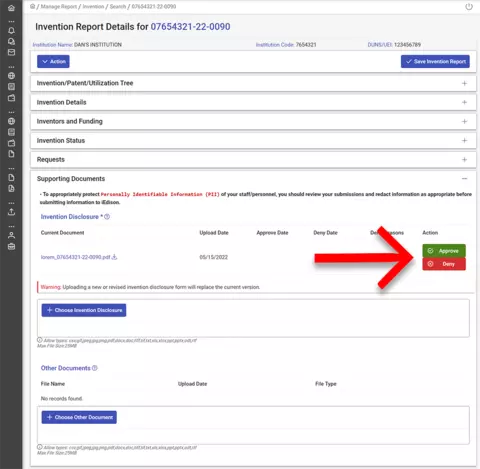 Invention disclosure screenshot.