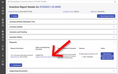 Waiver request screenshot.