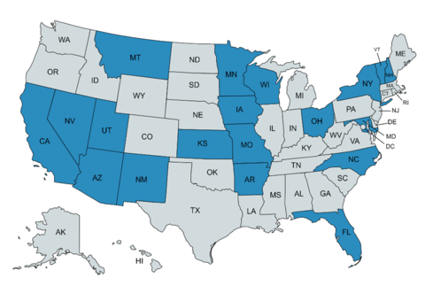 Map of U.S. States that participated in the survey