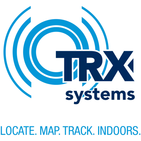 TRX Systems logo with tagline "Locate. Map. Track. Indoors."