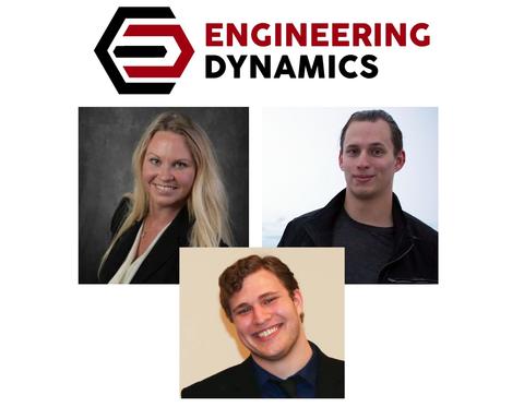 Engineering Dynamics logo above headshots of three ENGR Dynamics team members who contributed to their Mobile Fingerprinting Innovation Technology Challenge solution
