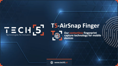 TECH5 logo with text "T5-AirSnap Finger. Our contactless fingerprint capture technology for mobile devices"