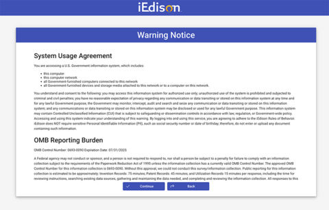 System usage agreement screenshot.