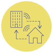 Yellow circle with two buildings (home, office)
