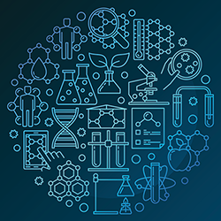 illustration of biotechnology and biosciences icons