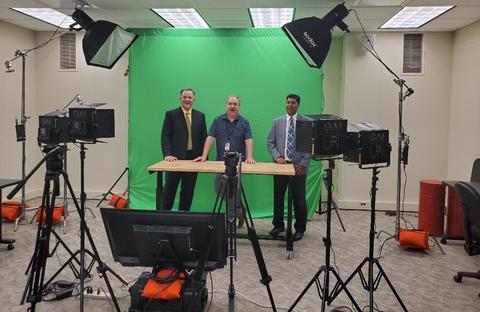 Group photo of Don Onwiler, Rich Montgomery, and Mahesh Albuquerque in OWM’s Studio 220.